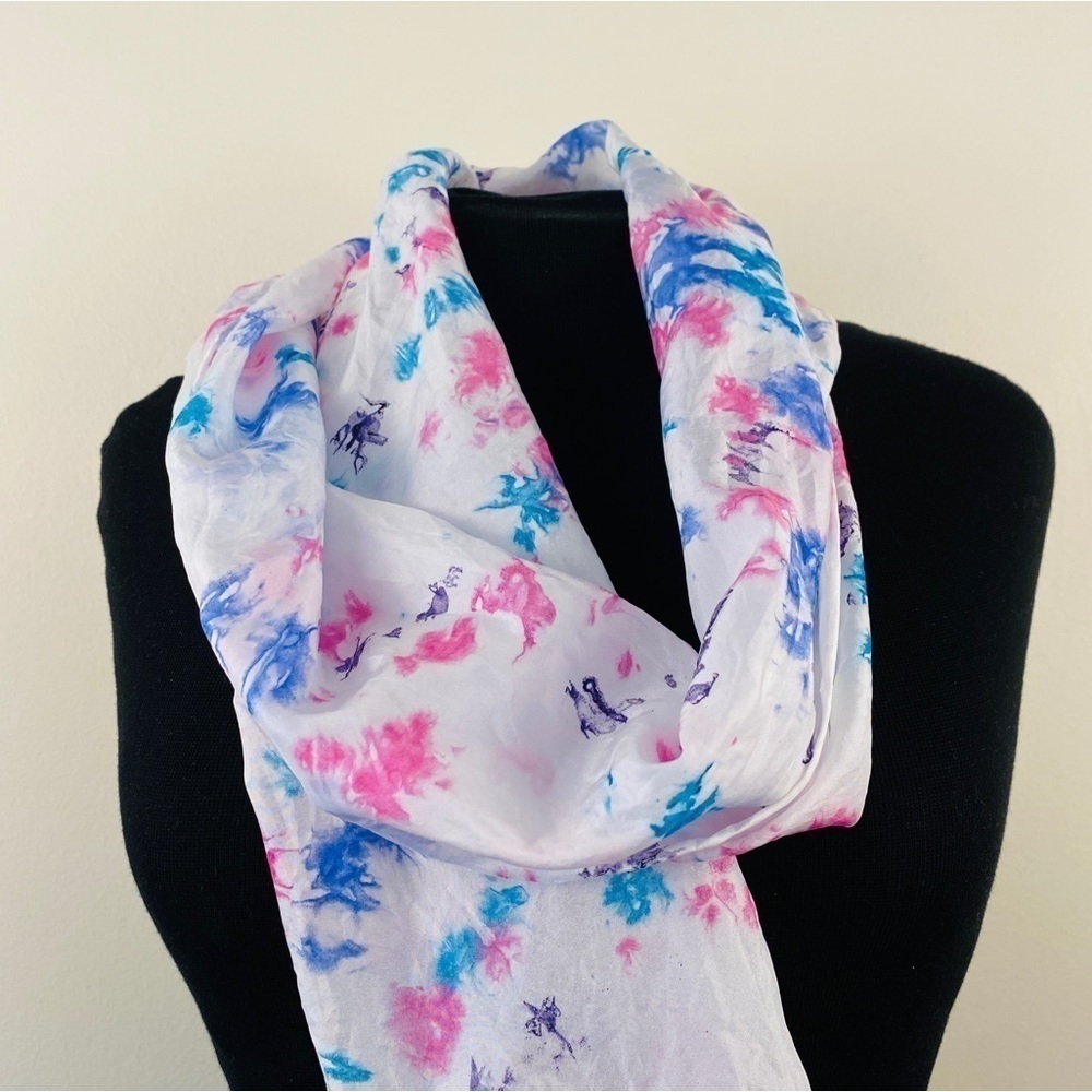 Silk scarf hand painted art to wear one of a kind watercolour pink purple NEW